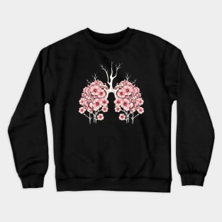 Vibrant pink anemones growing on the lungs, lungs cancer awareness, respiratory therapist Crewneck Sweatshirt